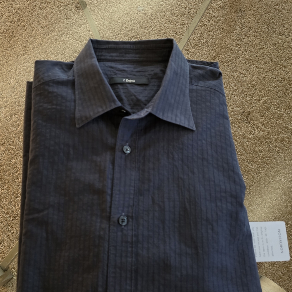 Z Zegna Dark Blue Casual Button Down Shirt